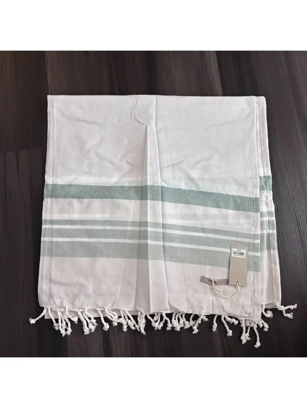 NWT Bloomingville Throw Blanket Cotton Beige Green Striped 60